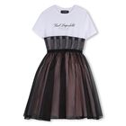 Girls White & Black Organza Dress, 1, hi-res