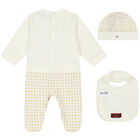 طقم أفرول بالشعار باللون العاجي والذهبي, 1, hi-res