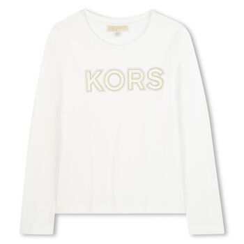 Girls White Logo Long Sleeve Top
