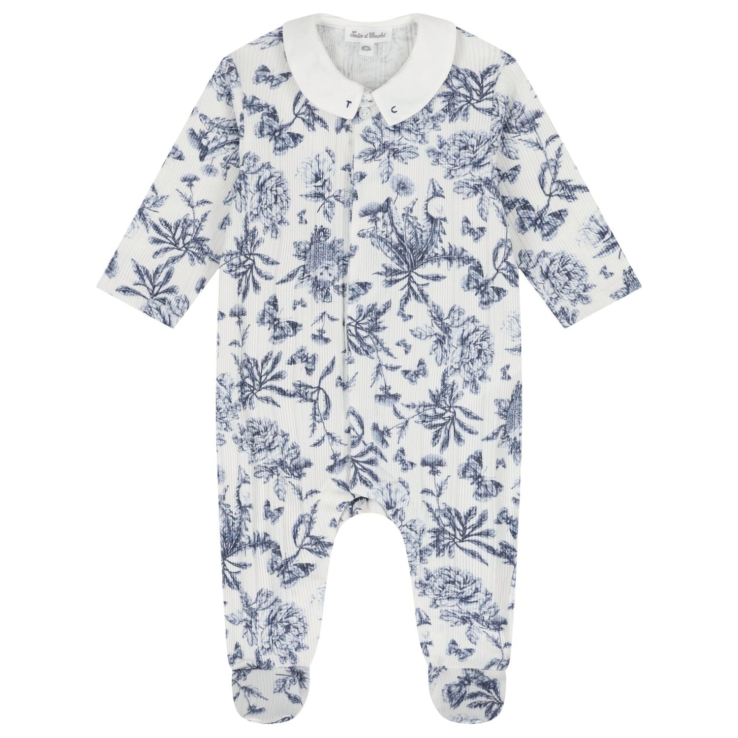 Baby Boys Ivory & Navy Blue Toile De Jouy Babygrow Gift Set, 1, hi-res