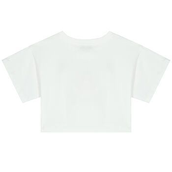 Girls White Cropped Teddy Logo T-Shirt