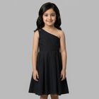 Girls Black One Shoulder Dress, 3, hi-res