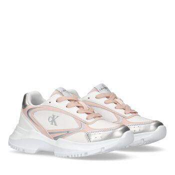 Girls White & Pink Logo Trainers