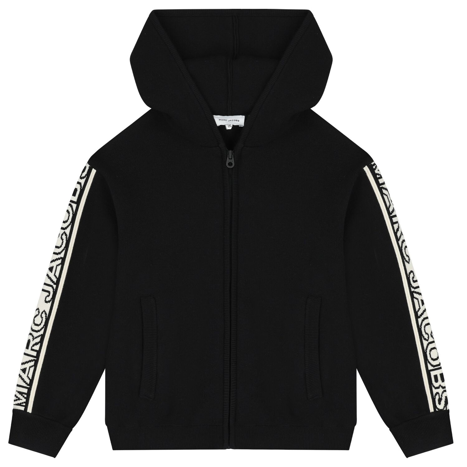 Black Logo Hooded Zip Up Top, 1, hi-res image number null