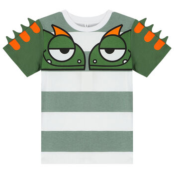 Boys White & Green Gecko Striped T-Shirt