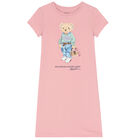Girls Pink Bear Logo Dress, 1, hi-res
