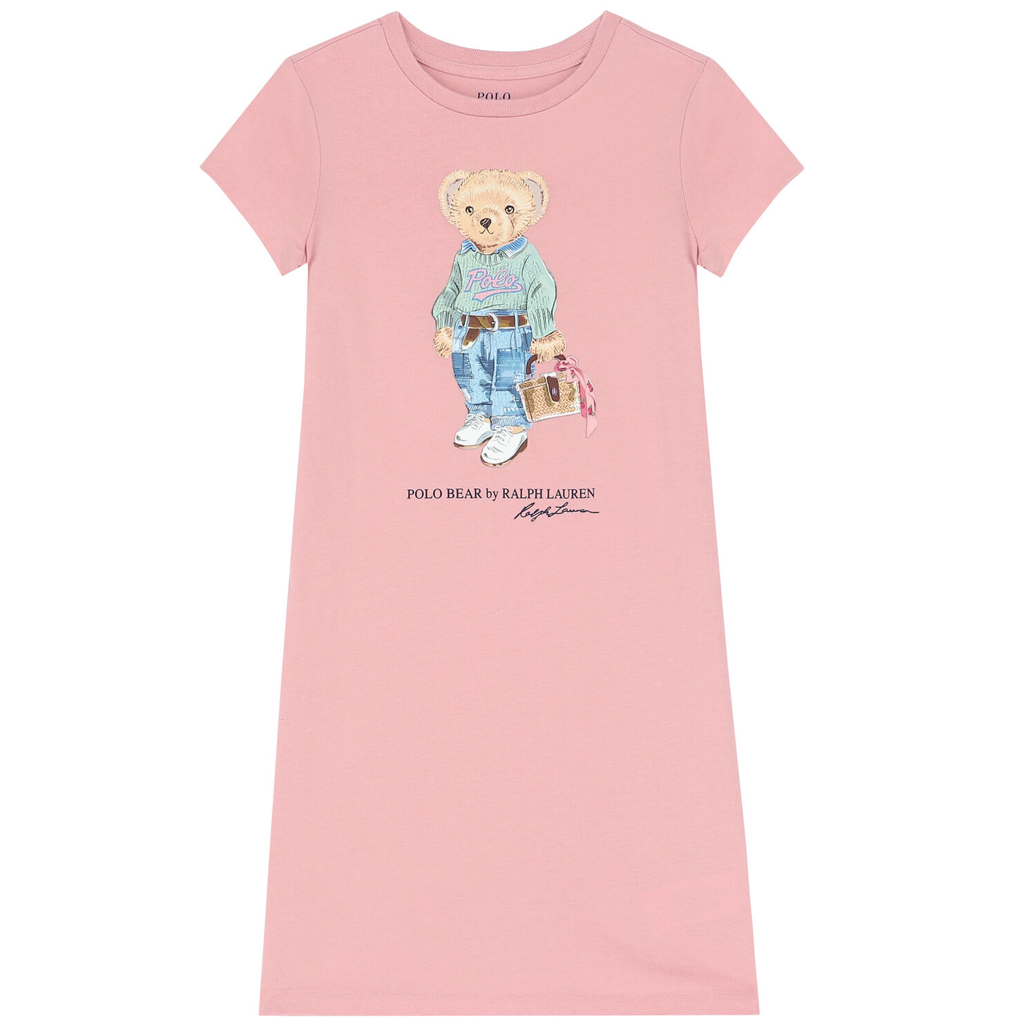 Girls Pink Bear Logo Dress, 1, hi-res image number null
