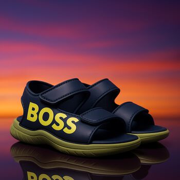 Boys Navy Blue & Green Logo Sandals