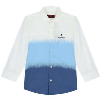 Boys White & Blue Logo Shirt