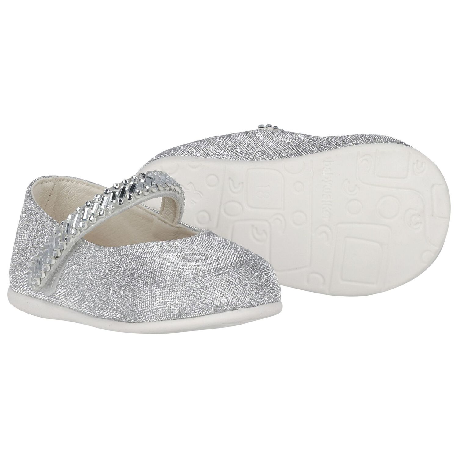 Baby Girls Silver Swarovski Crystal Shoes, 1, hi-res