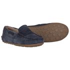Boys Navy Blue Suede Leather Moccasins , 2, hi-res