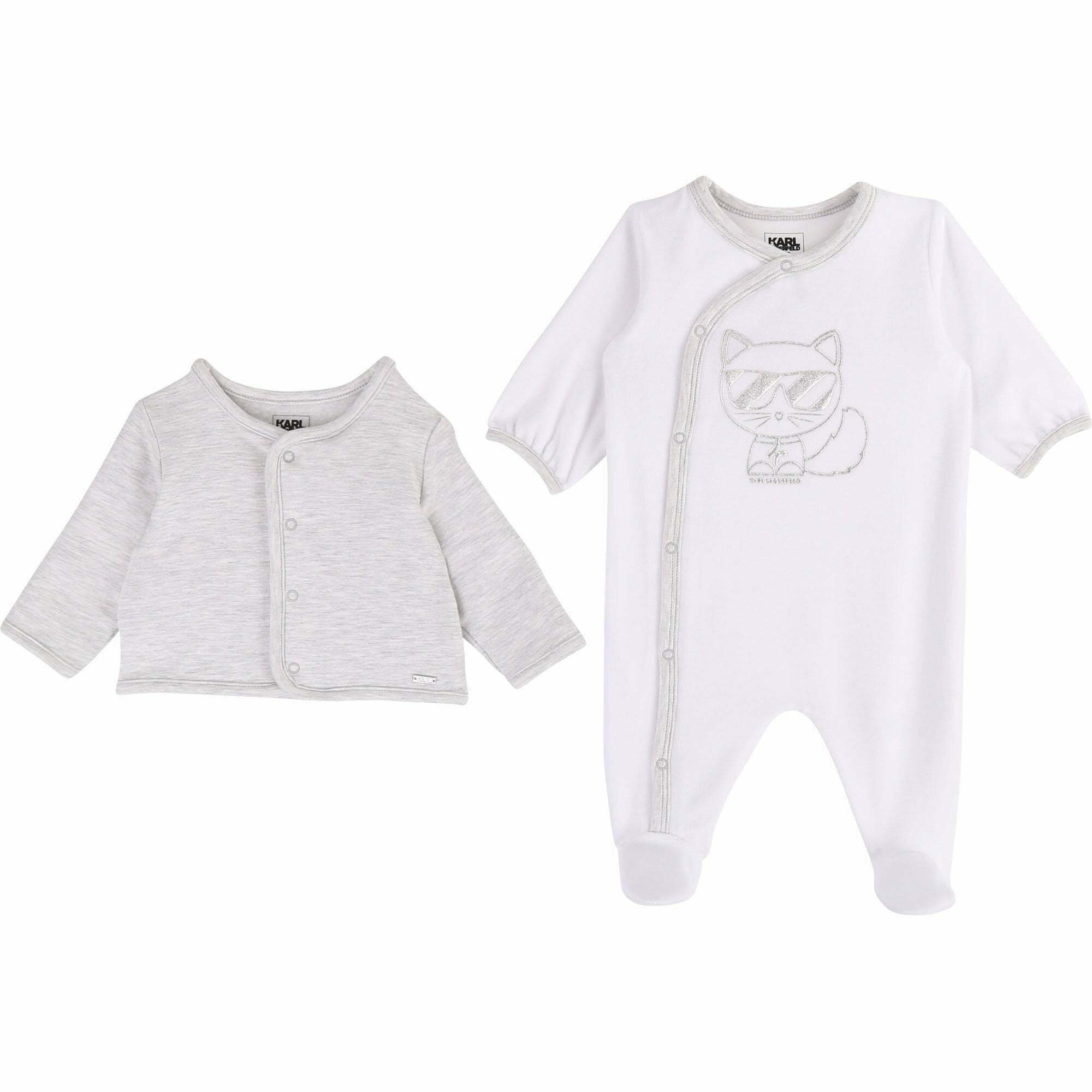 KARL LAGERFELD White Grey Two Piece Babygrow Set Junior