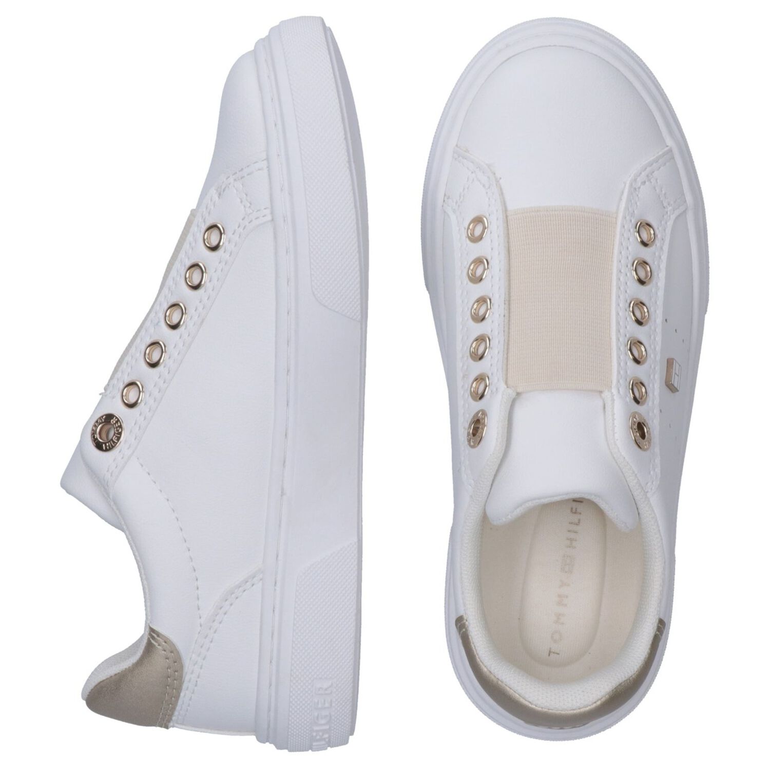 Girls White & Gold Slip-On Trainers, 1, hi-res
