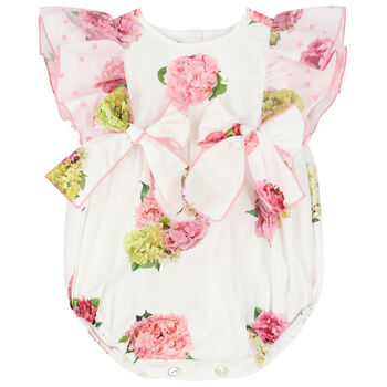 Baby Girls White & Pink Floral Shortie