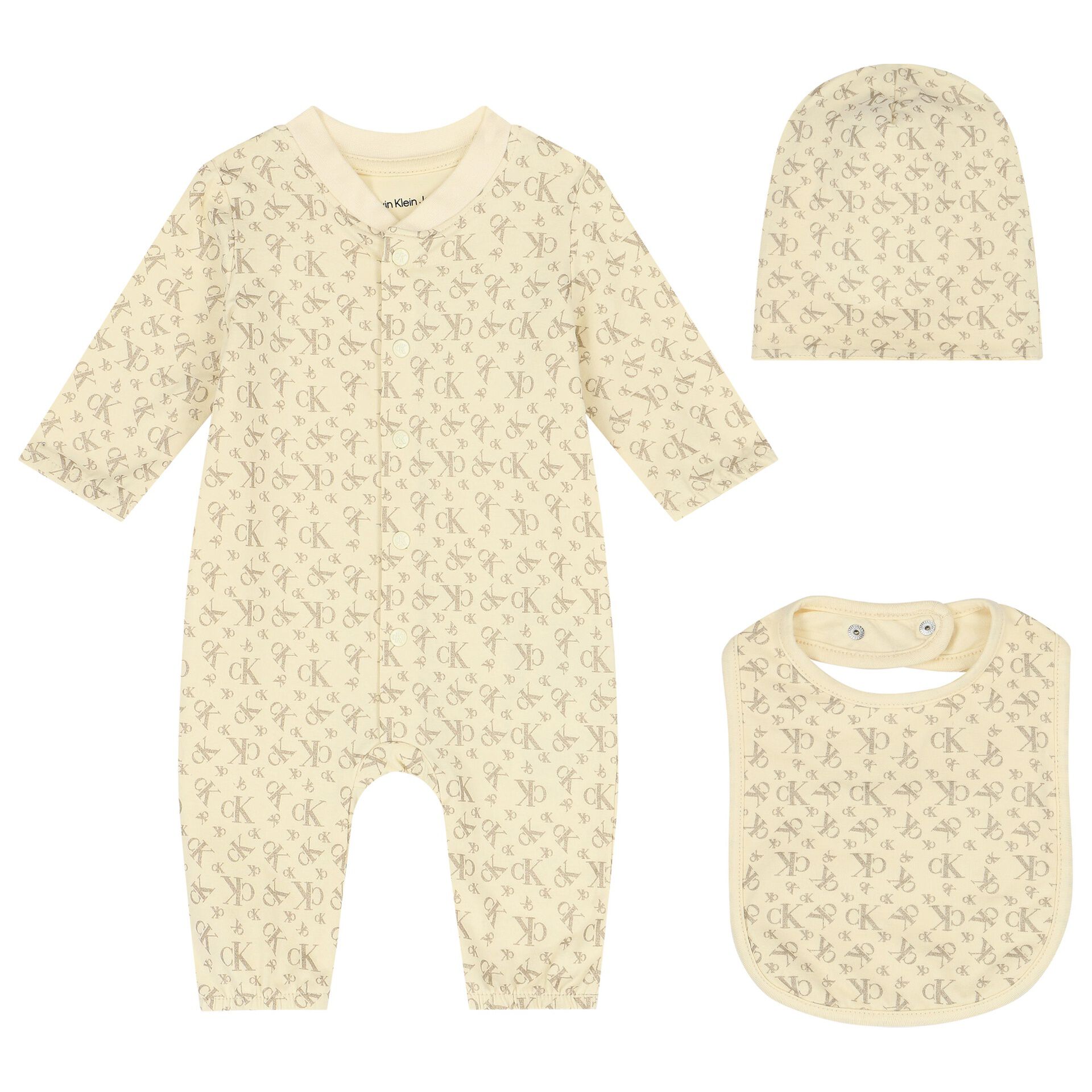 Calvin Klein Baby Girls Beige Gold Logo Romper Gift Set Junior Couture