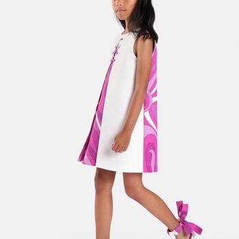 Girls White & Purple Marmo Sleeveless Dress