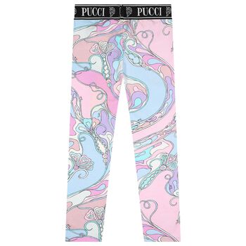 Girls Pink & Blue Logo Orchidee Leggings