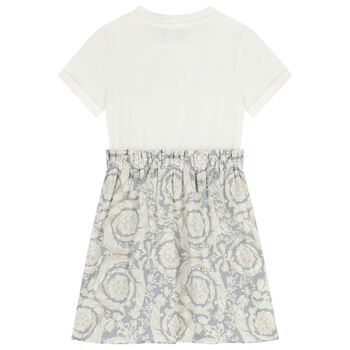 فستان باروكو أبيض ورمادي بشعار للبنات