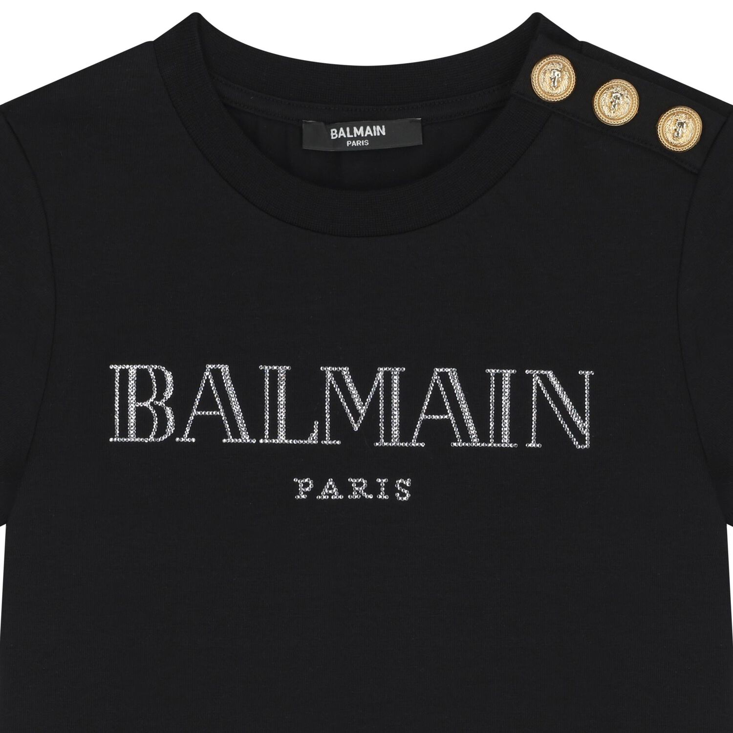 Girls Black Rhinestone Logo T-Shirt , 1, hi-res