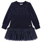 Girls Navy Blue Embellished Dress, 1, hi-res