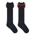 Girls Navy Blue Tartan Socks, 1, hi-res