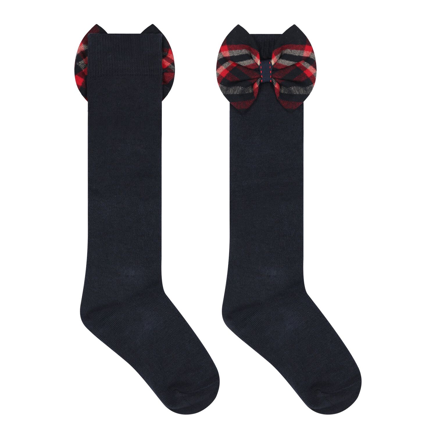 Girls Navy Blue Tartan Socks, 1, hi-res