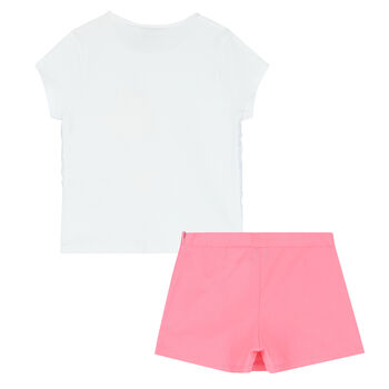 Girls White & Pink Heart Skorts Set
