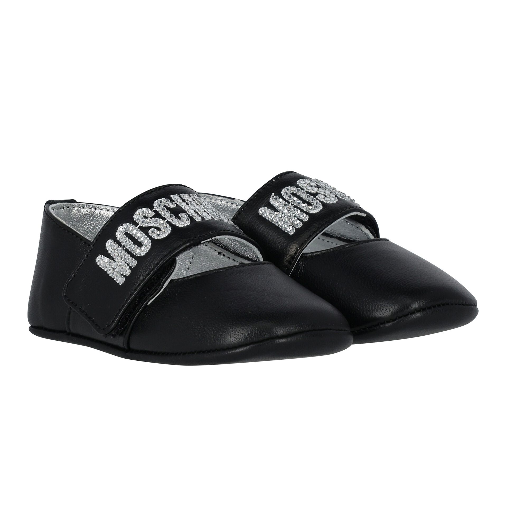 Moschino Baby Girls Black Logo Diamante Shoes Junior Couture USA