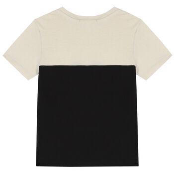 Boys Beige & Black Logo T-Shirt