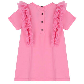 Younger Girls Pink Logo Ruffled Dress