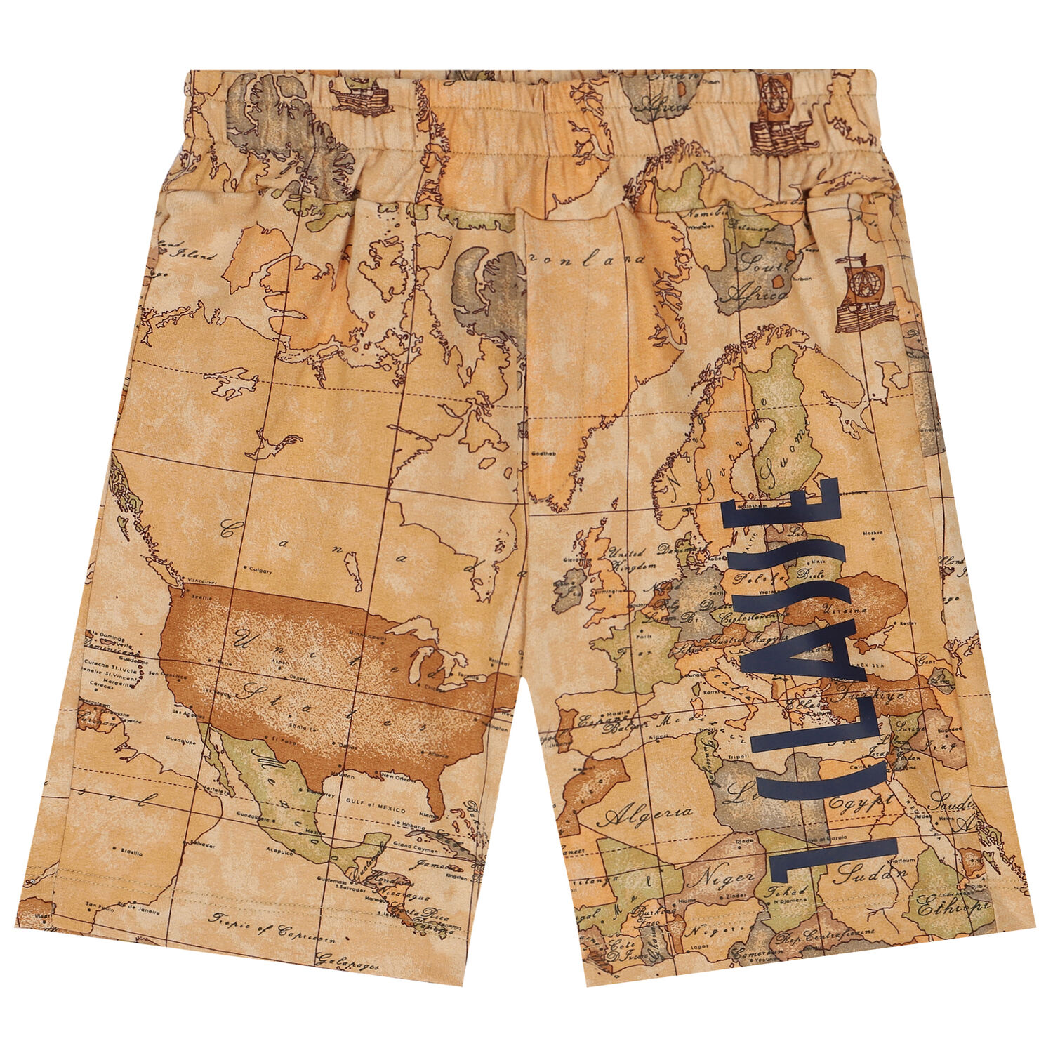 Boys Beige Geo Map Logo Shorts, 1, hi-res image number null
