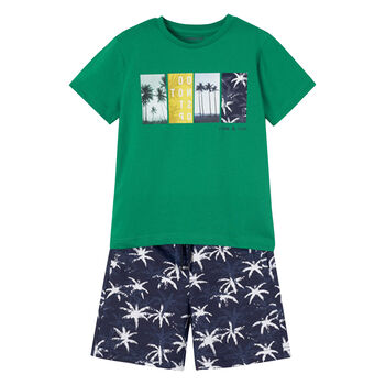 Boys Green & Navy Shorts Set