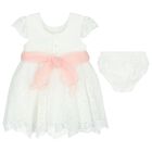 Younger Girls White Flower Lace & Tulle Dress, 1, hi-res