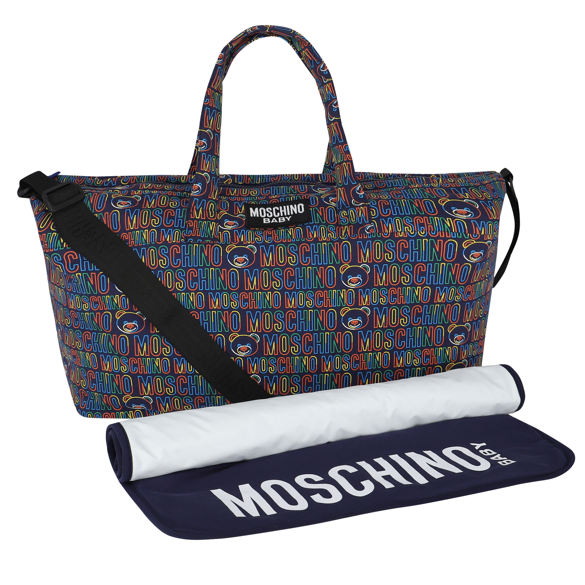 Moschino Navy Blue Teddy Logo Baby Changing Bag Junior Couture USA