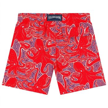 Boys Red Octopus Swim Shorts