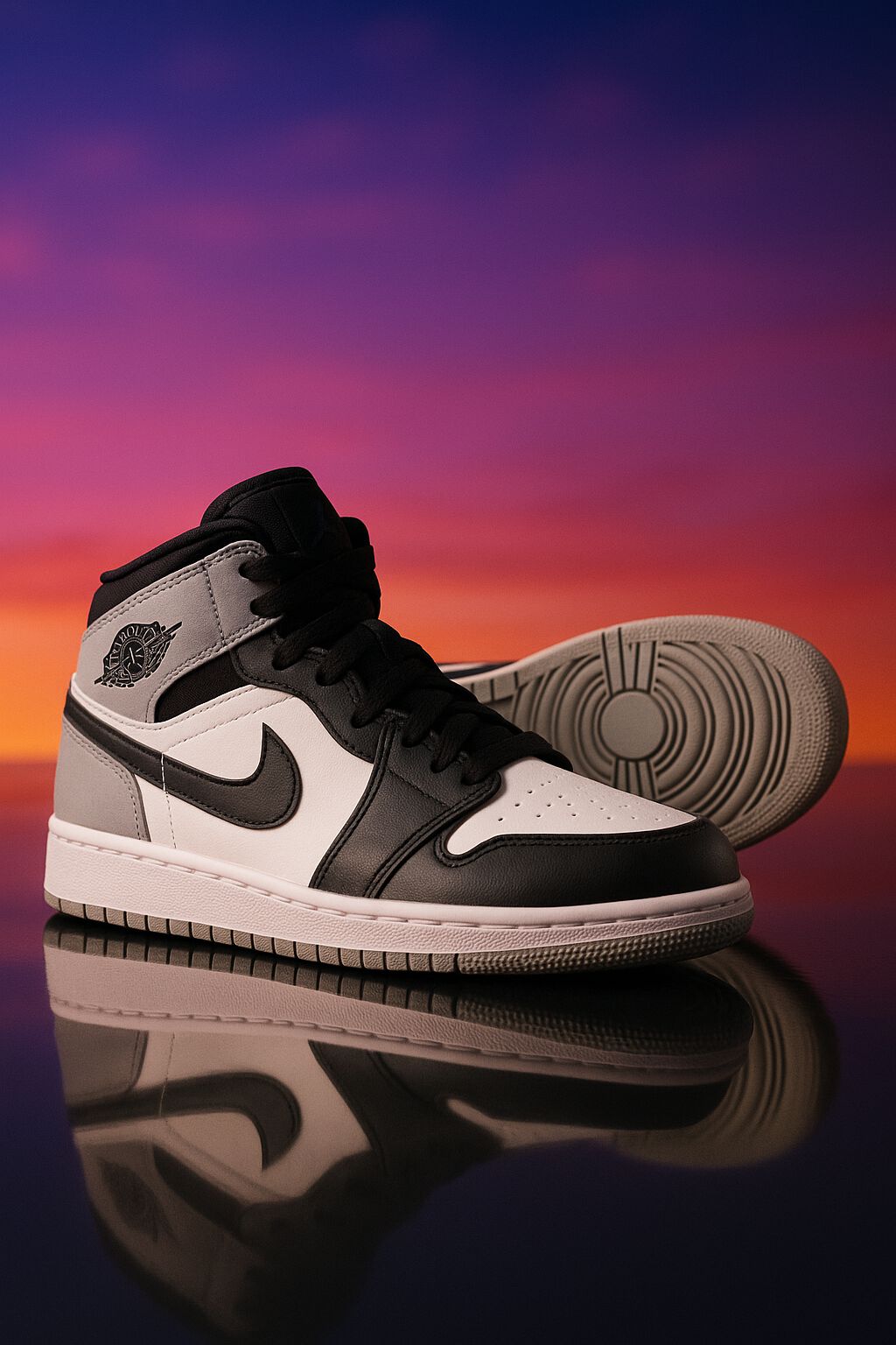 Nike Kids Black, Grey & White Air Jordan 1 Mid Trainers | Junior