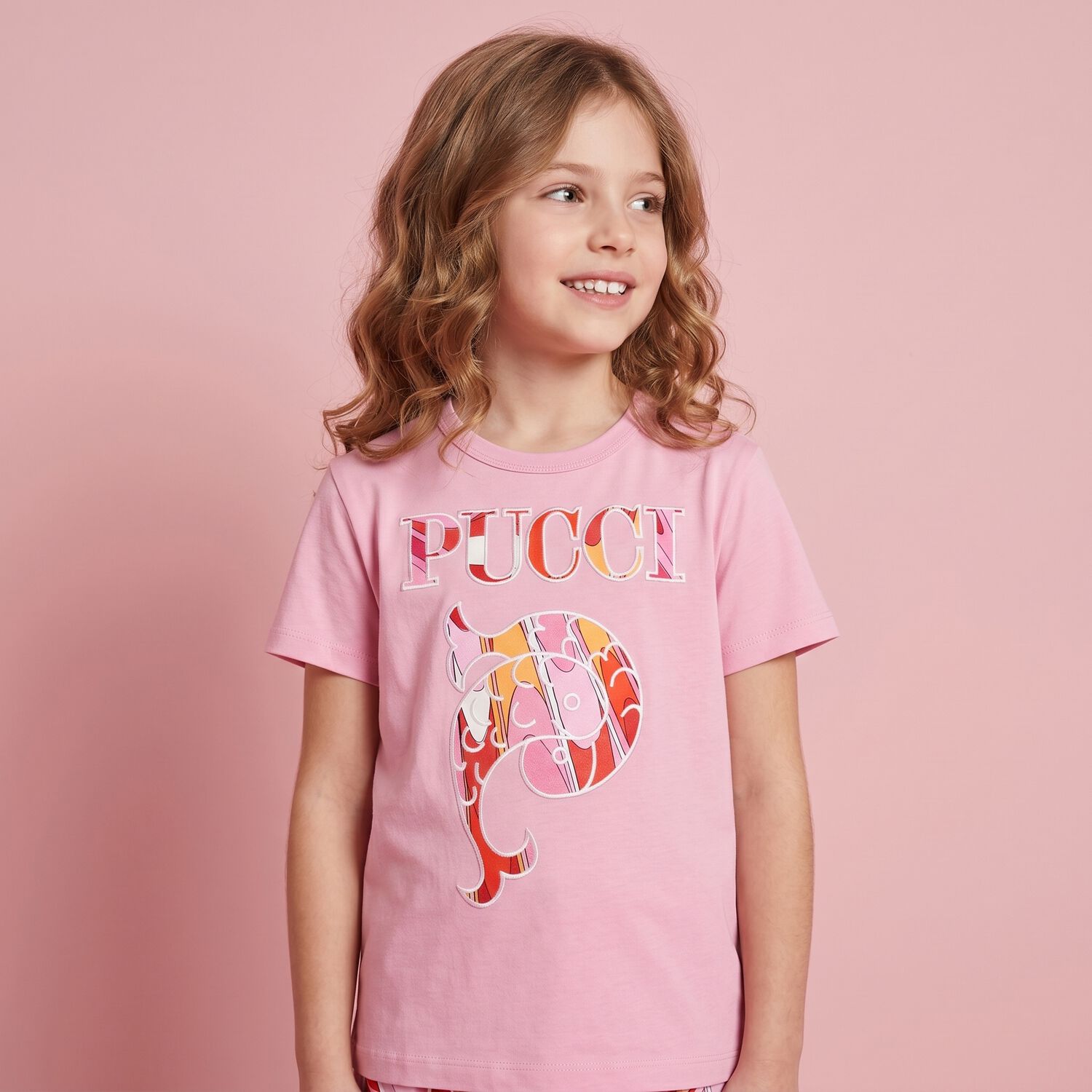 Girls Pink Embroidered Logo T-Shirt, 3, hi-res