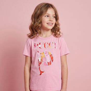 Girls Pink Embroidered Logo T-Shirt