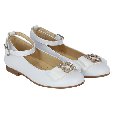 Girls White Embellished Ballerina Shoes
