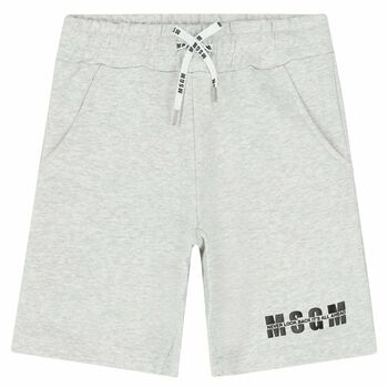 Grey Cotton Logo Shorts