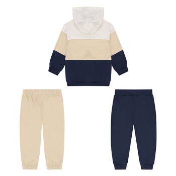 Younger Boys Beige, Grey & Navy Blue 3-Piece Tracksuit