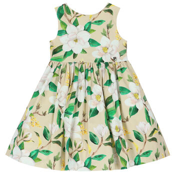 Girls Beige Floral Dress