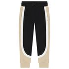 Boys Black & Beige Striped Joggers, 1, hi-res