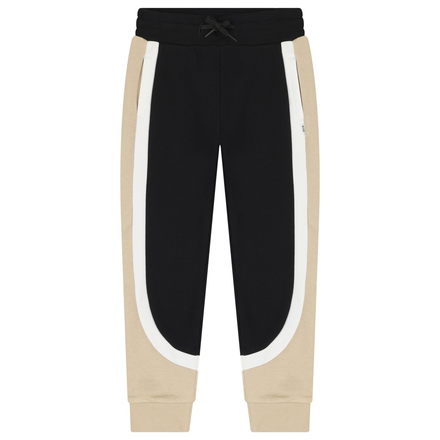 Boys Black & Beige Striped Joggers, 1, hi-res
