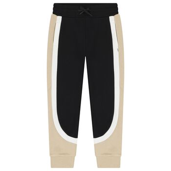 Boys Black & Beige Striped Joggers