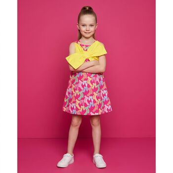 Girls Pink & Yellow Bow Dress