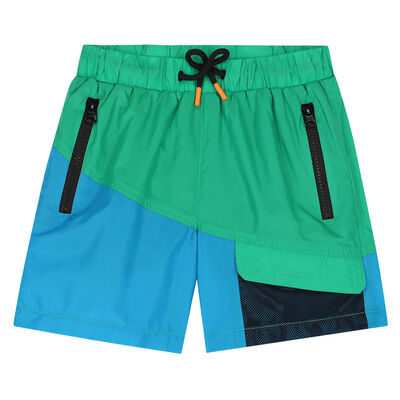 Boys Green & Blue Logo Swim Shorts