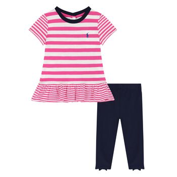 Baby Girls Pink & Navy Blue Leggings Set