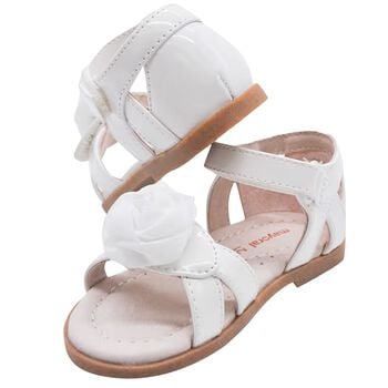 Younger Girls White Logo Flower Sandals 