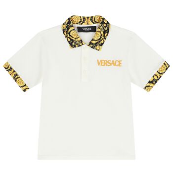 Boys White & Gold Barocco Polo Shirt